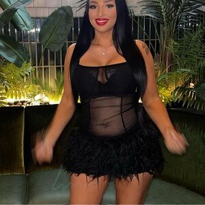 Black Feathered Mini Dress